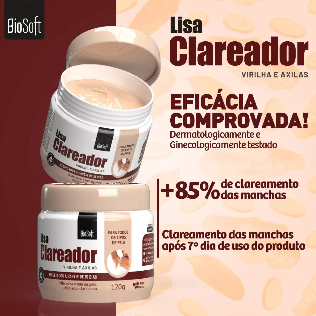 Creme Lisa Clareador de Virilha e Axilas 120g - BioSoft