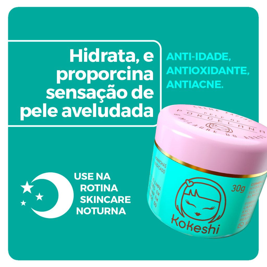 Hidratante Facial Pele de Porcelana - Rosa mosqueta e extrato de Arroz