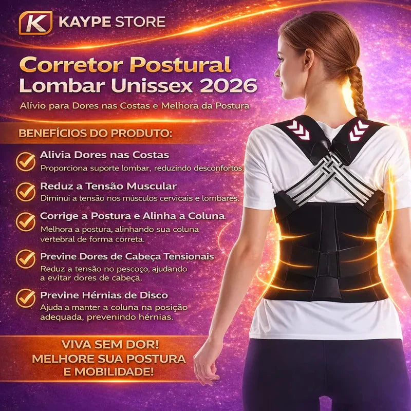 Corretor Postural Lombar Unissex 2026 - Alívio para Dores nas Costas e Melhora da Postura