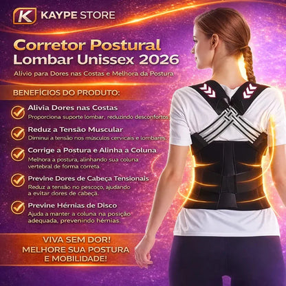 Corretor Postural Lombar Unissex 2026 - Alívio para Dores nas Costas e Melhora da Postura