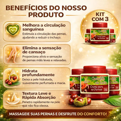 Creme Castanha da Índia para Pernas Cansadas e Inchaço 240g – Kit com 3 | Kaype Store