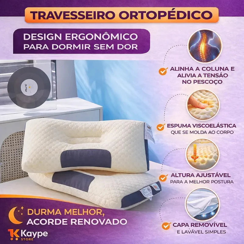Kit 2 Travesseiros Cervical Ortopédico Ergonômico | Alívio de Dores e Postura Correta – Kaype Store
