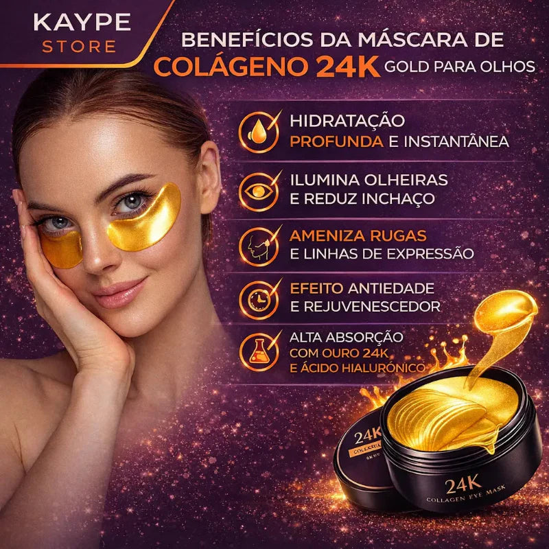 Máscara de Colágeno 24K Gold Para Olhos 60 Unid - Hidratação e Rejuvenescimento Imediato