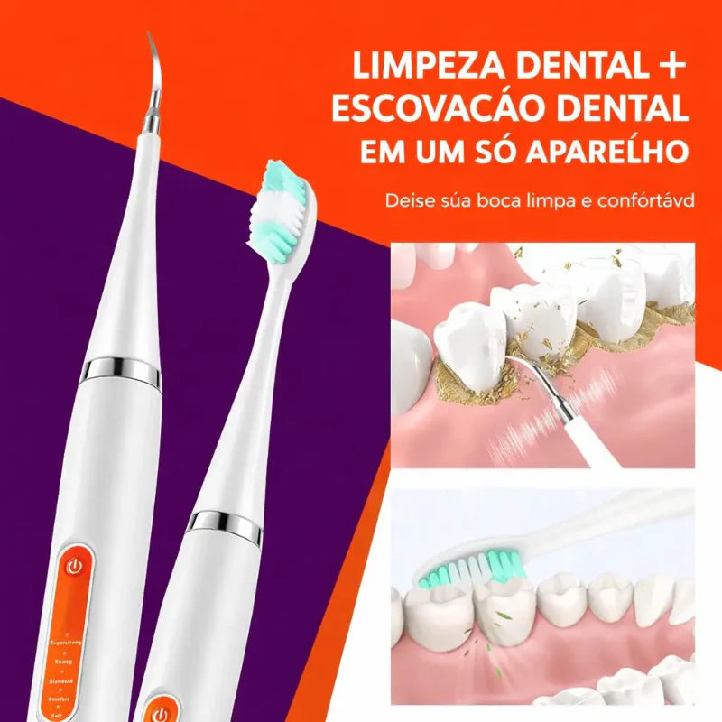 Removedor Tártaro e Escova Dental Elétrica - 2 em 1 - com 5 Velocidades - Higiene Bucal Completa | Kaype Store