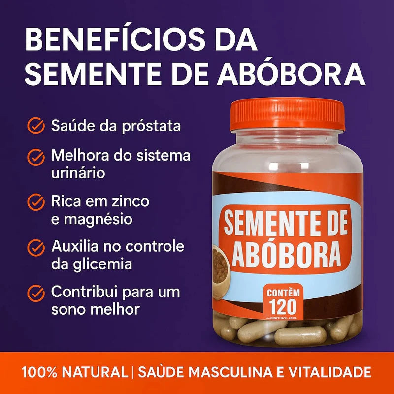 Suplemento Natural de Semente de Abóbora – 120 Cápsulas
