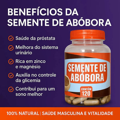 Suplemento Natural de Semente de Abóbora – 120 Cápsulas